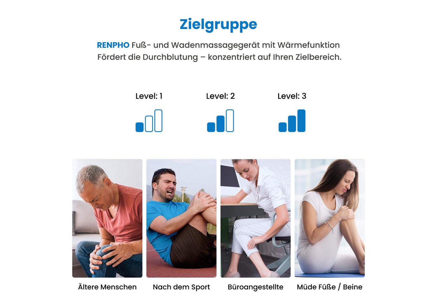 RENPHO Fußmassagegerät Aeria Elementary Thermal, Luftdruck für Beine/Füße, Wärme, 5 Modi, Memory, Fernbedienung – Bild 5 von 5