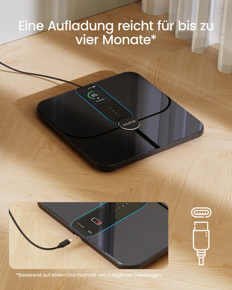 RENPHO Körper-Analyse-Waage Elis Nova WIFI Smart Body Scale A031, Smarte Analysewaage mit 13 Körpermessungen & 5 Gesundheitszielen – Bild 4 von 5