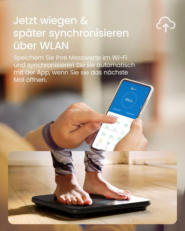 RENPHO Körper-Analyse-Waage Elis Nova WIFI Smart Body Scale A031, Smarte Analysewaage mit 13 Körpermessungen & 5 Gesundheitszielen – Bild 5 von 5