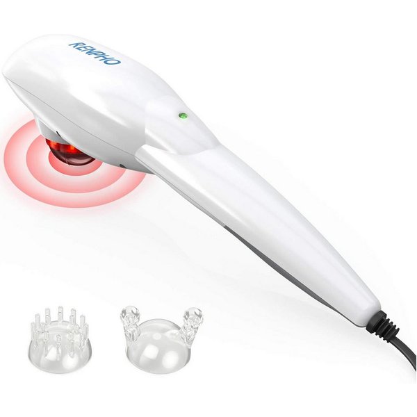 RENPHO Massagegerät Handheld Rückenmassagegerät mit Wärme, Rückenmassage mit Wärme, 3 Aufsätze, 5 Stufen, Abschaltung, Netz