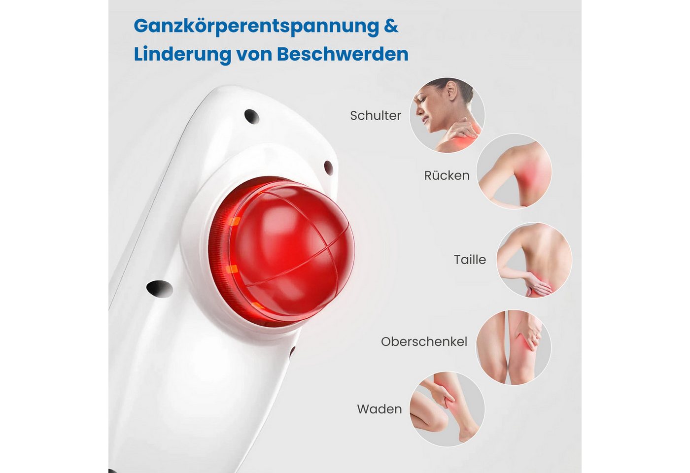 RENPHO Massagegerät Handheld Rückenmassagegerät mit Wärme, Rückenmassage mit Wärme, 3 Aufsätze, 5 Stufen, Abschaltung, Netz – Bild 3 von 5