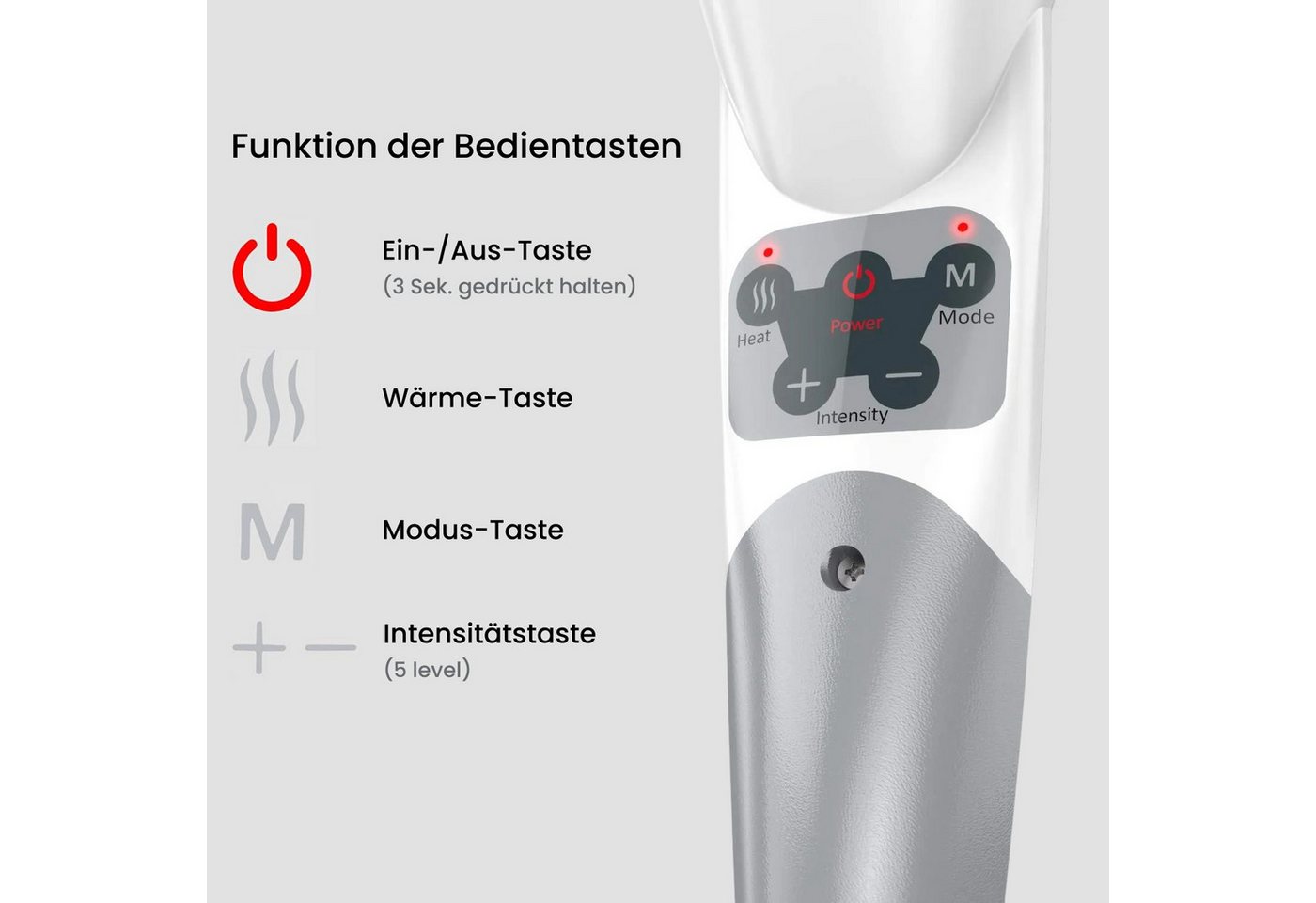 RENPHO Massagegerät Handheld Rückenmassagegerät mit Wärme, Rückenmassage mit Wärme, 3 Aufsätze, 5 Stufen, Abschaltung, Netz – Bild 4 von 5