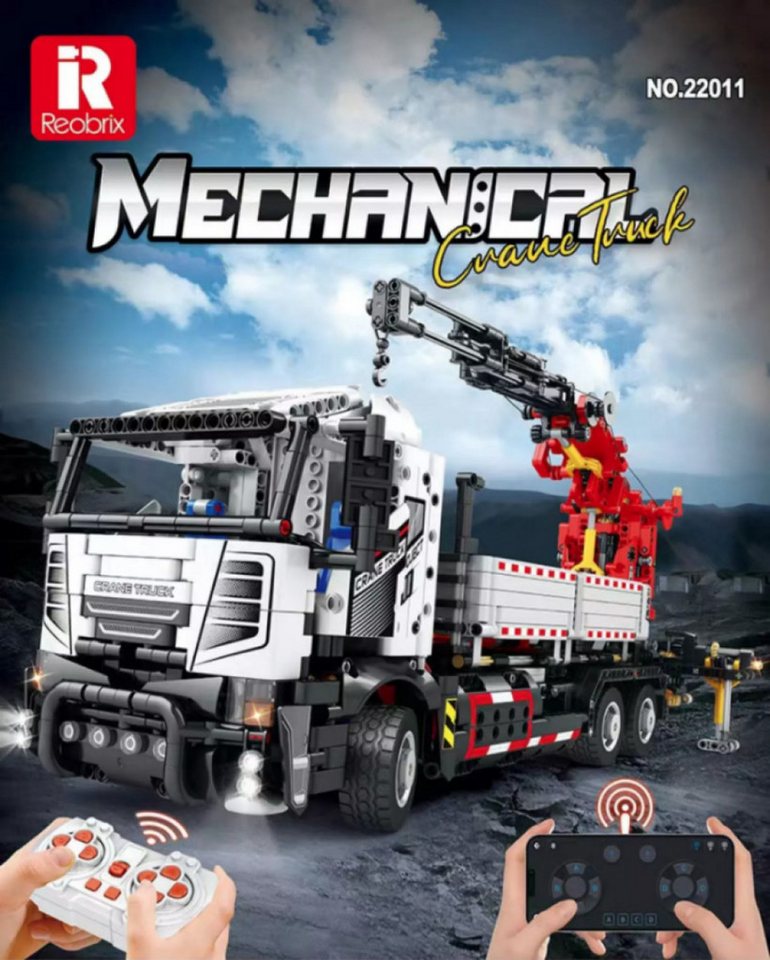 Reobrix 22011 Schwerlast-LKW mit Kran, RC-Fernsteuerung Konstruktions-Spielset, (2328 St) – Bild 2 von 5
