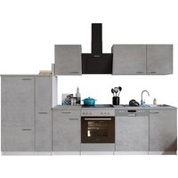 RESPEKTA Küche Malia (Glask.kochf., Kühlschr., GSP, Beton, 310 cm)