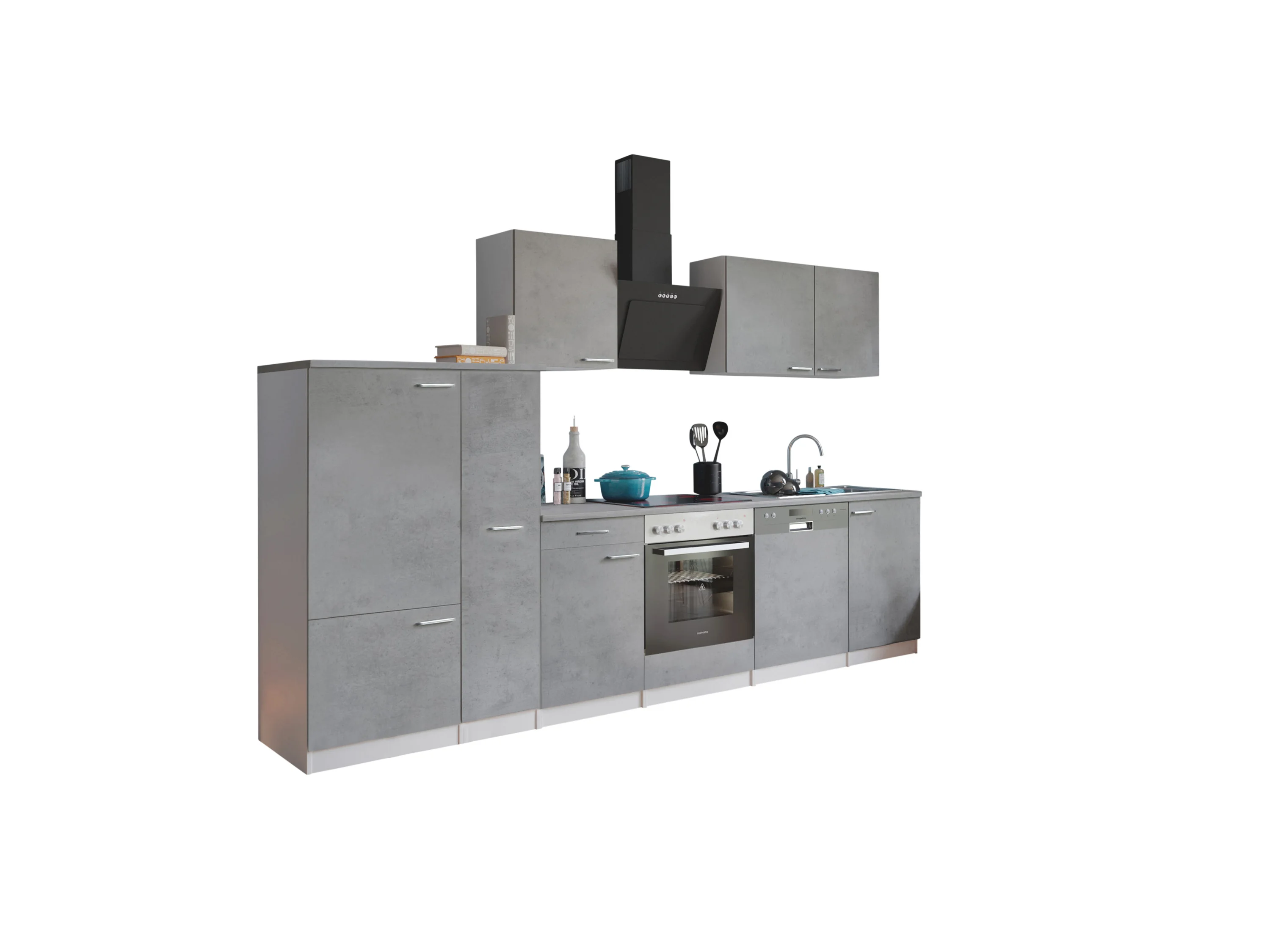 RESPEKTA Küche Malia (Glask.kochf., Kühlschr., GSP, Beton, 310 cm) – Bild 3 von 4