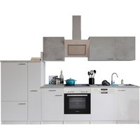 RESPEKTA Küche Malia (Glask.kochf., Kühlschr., GSP, Weiß/Beton, 310 cm)