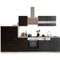 RESPEKTA Küche Malia (Glask.kochf., Kühlschr., GSP, Schwarz, 310 cm)