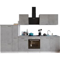 RESPEKTA Küche Malia (Glasker.Kochf., GSP, Kühlschr, Beton, 300 cm)