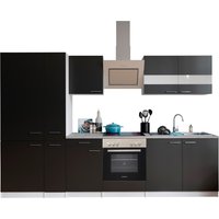 RESPEKTA Küche Malia (Glaskeramikkochf., KühlKombi, Schwarz, 300 cm)