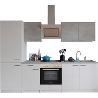 RESPEKTA Küche Malia (Glaskeramikkochf., KühlKombi, Weiß/Beton, 270 cm)