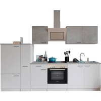 RESPEKTA Küche Malia (Glaskeramikkochf., Kühlschr., Weiß/Beton, 300 cm)