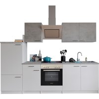 RESPEKTA Küche Malia (Glaskeramikkochf., Kühlschr., Weiß/Beton, 270 cm)