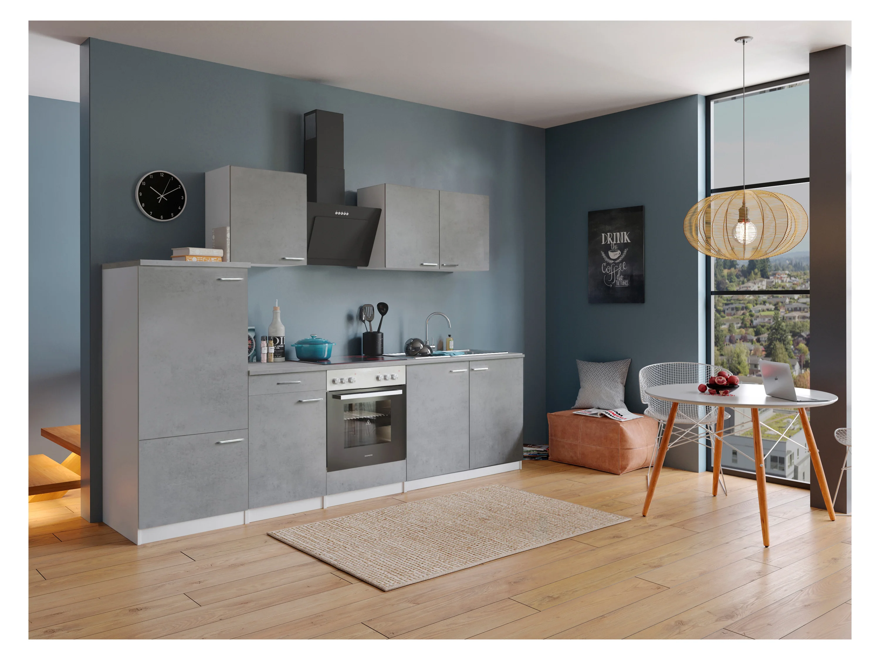 RESPEKTA Küche Malia (Glaskeramikkochf., Kühlschr., Beton, 270 cm) – Bild 2 von 4