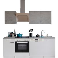 RESPEKTA Küche Malia (Glaskeramikkochf., Geschirrsp., Weiß/BetonWeiß/Beton, 220 cm)