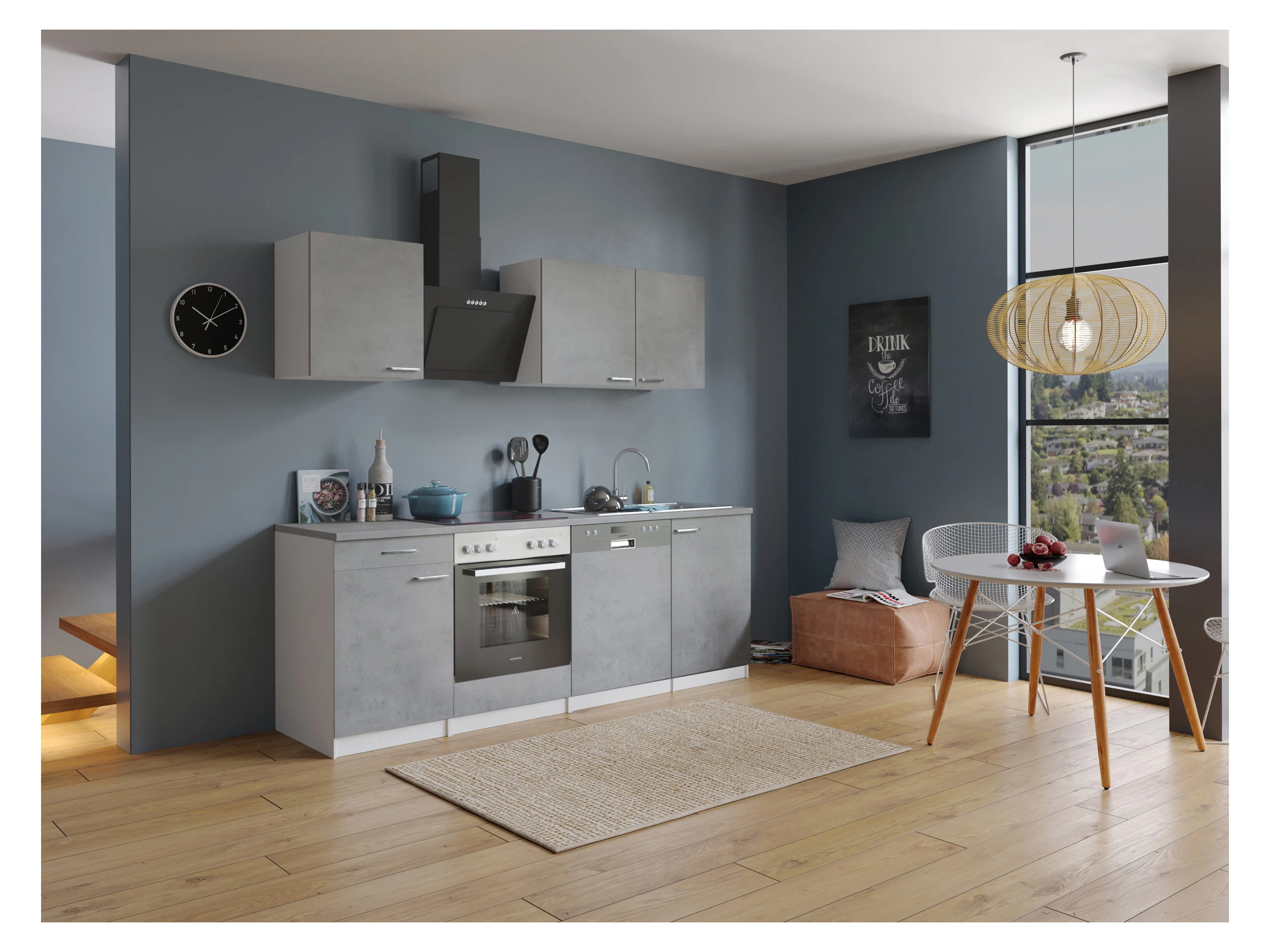RESPEKTA Küche Malia (Glaskeramikkochf., Geschirrsp, Beton, 220 cm) – Bild 2 von 4