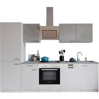 RESPEKTA Küche Malia (GlaskerKochf., KühlKombi, GSP, Weiß/Beton, 280 cm)