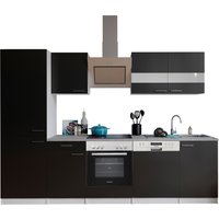 RESPEKTA Küche Malia (GlaskerKochf., KühlKombi, GSP, Schwarz, 280 cm)