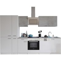 RESPEKTA Küche Malia (GlaskerKochf., KühlKombi, GSP, Weiß/Beton, 310 cm)