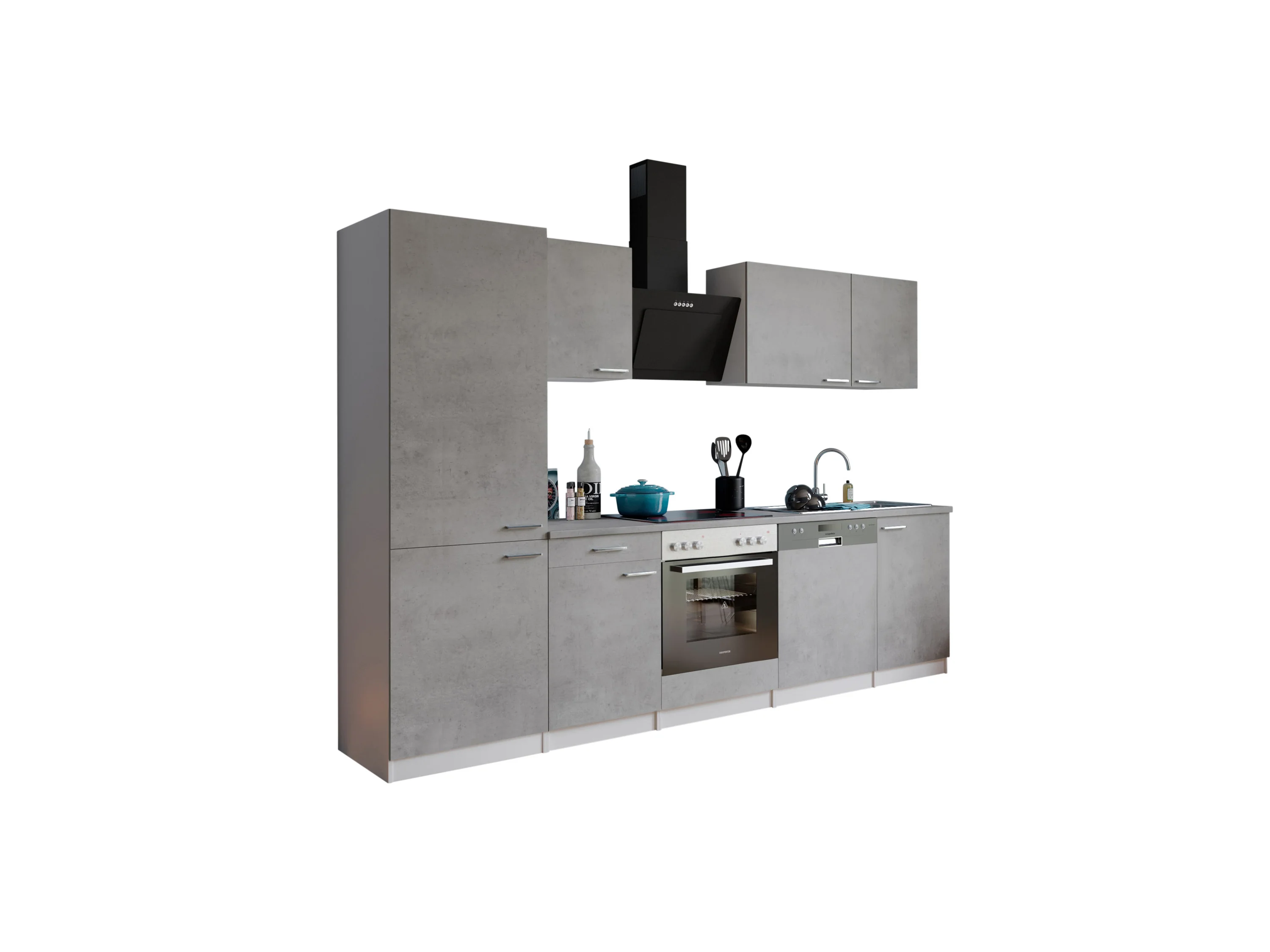 RESPEKTA Küche Malia (GlaskerKochf., KühlKombi, GSP, Beton, 280 cm) – Bild 3 von 4