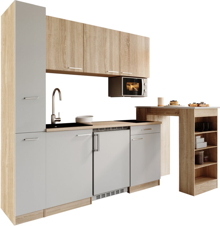 RESPEKTA Küchenzeile Ingrid, inkl. Tresentisch und Mikrowelle, zerlegt, wahlweise mit Kühlschrank, Soft-Close-Funktion, Breite 180 cm – Bild 3 von 5