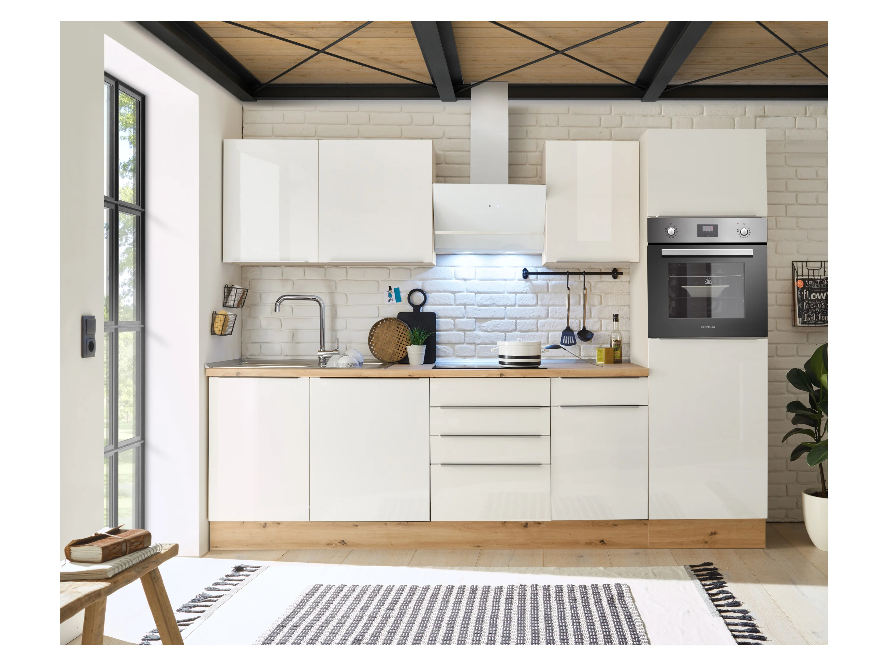 RESPEKTA Marleen Küchenblock (Backofen, Kühlschr., Weiß, 280 cm) – Bild 2 von 4