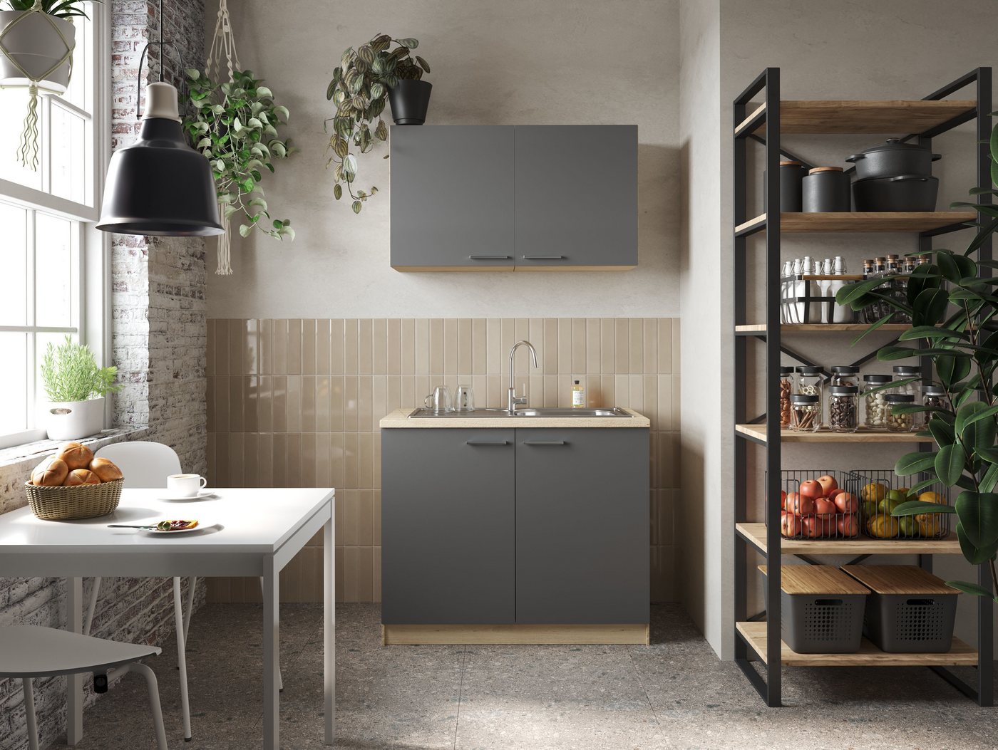 RESPEKTA Pantryküche Merle, Breite 100 cm, mit Soft-Close Funktion, Edelstahlspüle BALTIMORE – Bild 2 von 5