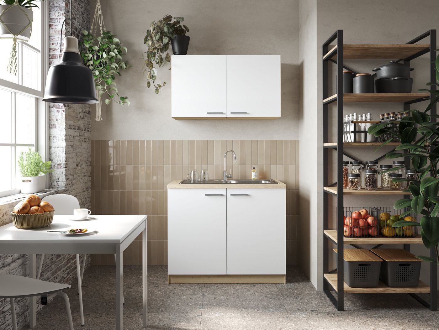 RESPEKTA Pantryküche Merle, Breite 100 cm, mit Soft-Close Funktion, Edelstahlspüle BALTIMORE – Bild 2 von 5
