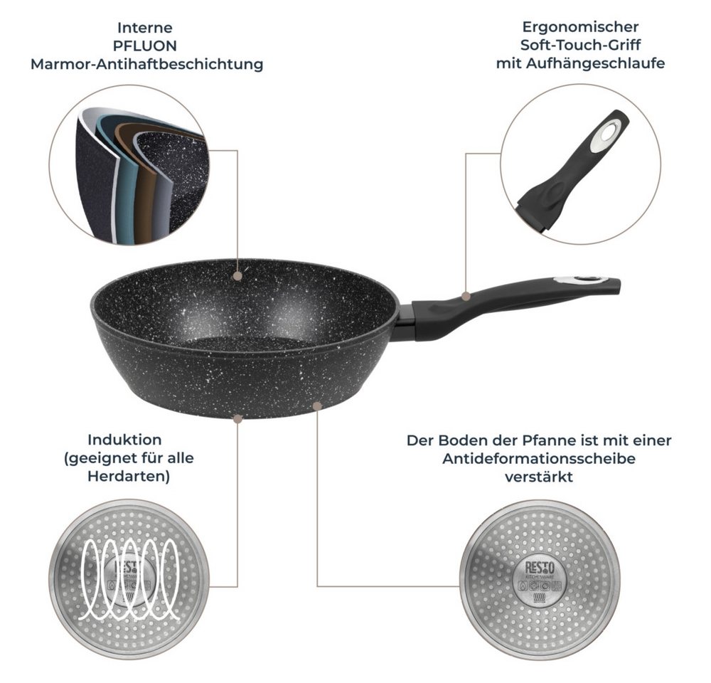 RESTO Kitchenware Bratpfanne Antlia, tiefe Pfanne mit ergonomischem Soft-Touch-Griff, Aluminium (1-tlg), Marmor-Antihaftbeschichtung, 4-lagig, für alle Herdarte – Bild 4 von 5