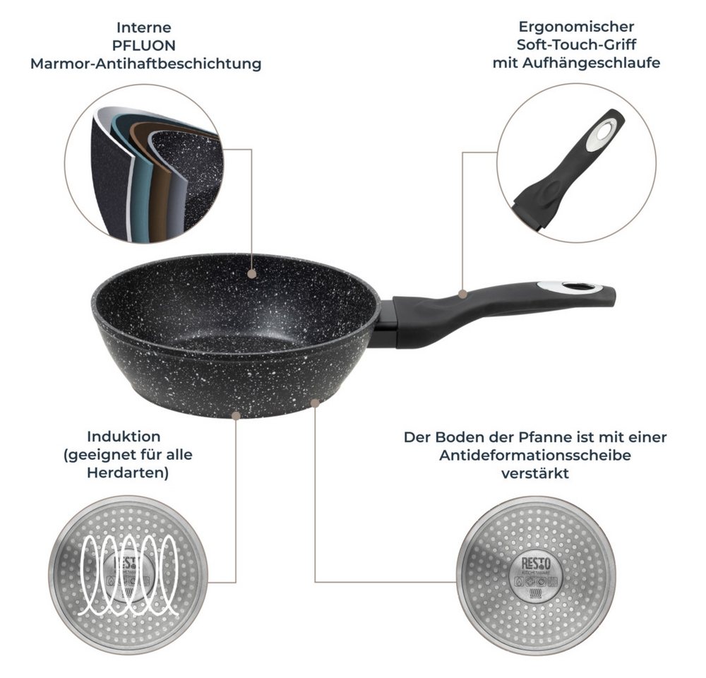 RESTO Kitchenware Bratpfanne Antlia, tiefe Pfanne mit ergonomischem Soft-Touch-Griff, Aluminium (1-tlg), Marmor-Antihaftbeschichtung, 4-lagig, für alle Herdarte – Bild 4 von 5