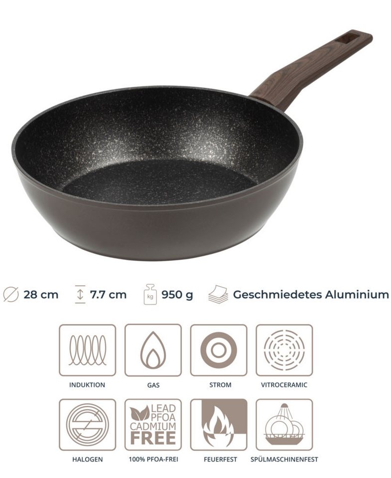 RESTO Kitchenware Bratpfanne Carina, tiefe Schmorpfanne mit holzähnlichem Soft-Touch-Griff, Aluminium (1-tlg), mit Marmor-Antihaftbeschichtung, 4-lagig, für all – Bild 3 von 5