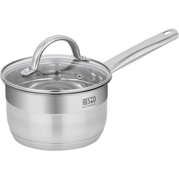 RESTO Kitchenware Kasserolle Rigel, Soßentopf 1,9 l, energiesparend und spülmaschinenfest, Edelstahl 18/10 (2-tlg), mit hitzebeständigem Glasdeckel, im Geschenk