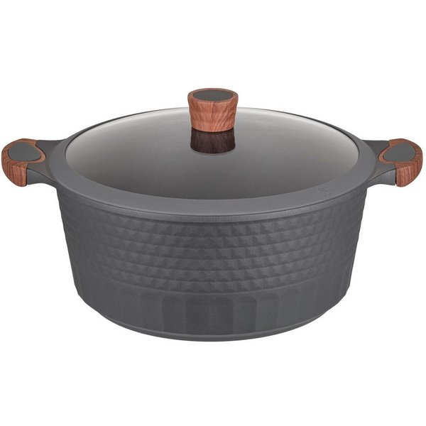 RESTO Kitchenware Kochtopf Capella, Schmortopf antihaftbeschichtet und spülmaschinenfest, Aluminiumguss (2-tlg), mit Glasdeckel und stoßdämpfendem Silikonrand, 