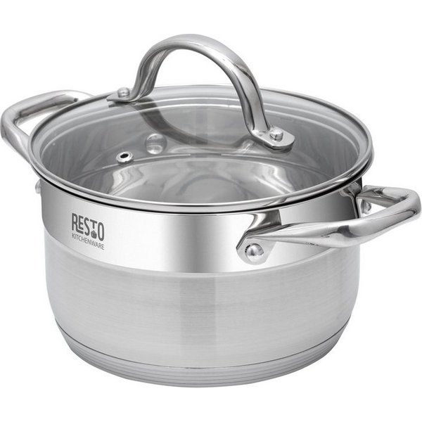 RESTO Kitchenware Kochtopf Rigel, Topf energiesparend und spülmaschinenfest, Edelstahl 18/10 (2-tlg), mit hitzebeständigem Glasdeckel, im Geschenkkarton