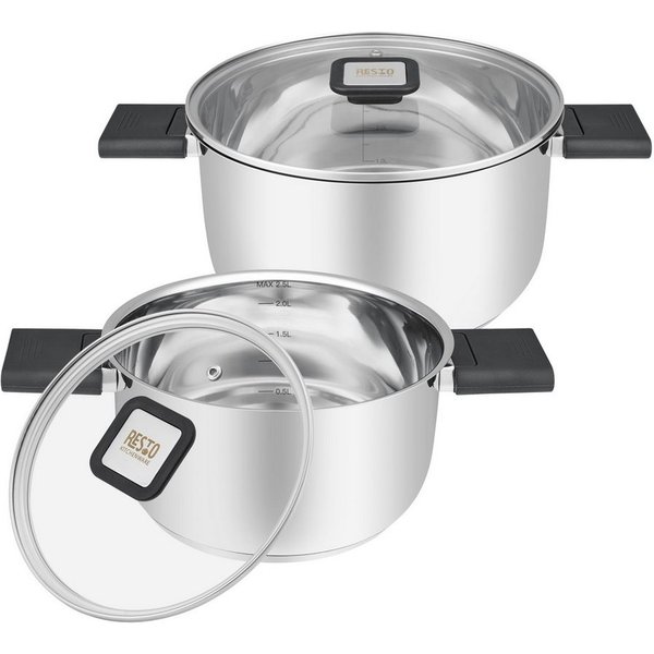 RESTO Kitchenware Topf-Set ANSER mit klappbaren Griffen, im Geschenkkarton, Edelstahl 18/10 (Set, 4-tlg., je 2x Kochtopf Ø 18/22 cm mit Deckel), für alle Herdar