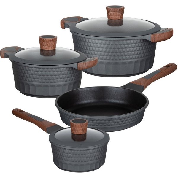 RESTO Kitchenware Topf-Set CAPELLA - Einzigartiges Design mit 3D-Effekt, antihaftbeschichtet, Aluminiumguss (Set, 7-tlg., 1x Soßentopf Ø 16 cm, 2x Kochtopf Ø 20