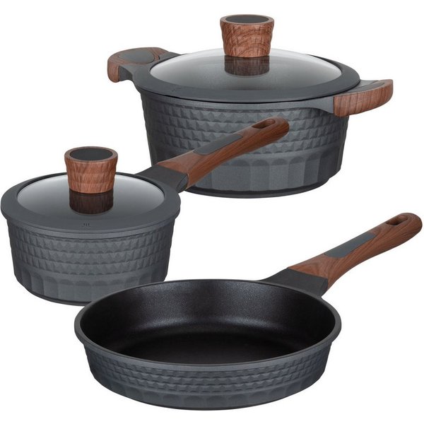 RESTO Kitchenware Topf-Set CAPELLA - Einzigartiges Design mit 3D-Effekt, antihaftbeschichtet, Aluminiumguss (Set, 5-tlg., 1x Soßentopf Ø 16 cm, 1x Kochtopf Ø 20