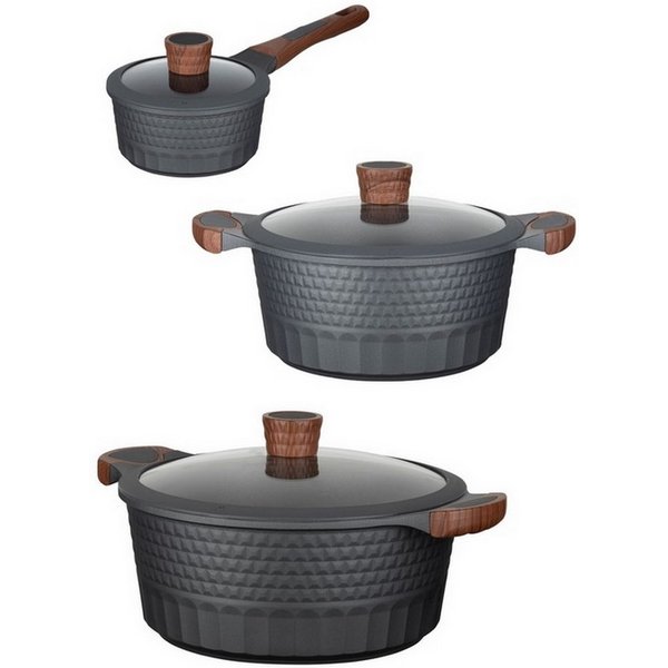 RESTO Kitchenware Topf-Set Capella mit Deckel, antihaftbeschichtet und spülmaschinenfest, Aluminiumguss (Set, 6-tlg., 1x Stielkasserolle Ø 16 cm, je 1x Bratento