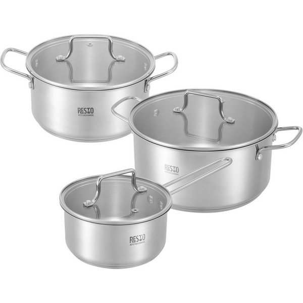 RESTO Kitchenware Topf-Set GINAN im Geschenkkarton, spülmaschinengeeignet, Edelstahl 18/10 (Set, 6-tlg., 1x Soßentopf Ø 16 cm mit Deckel, je 2x Kochtopf Ø 20/24