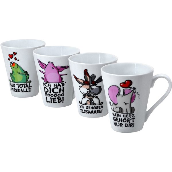 Retsch Arzberg Becher Tierisch, 4-tlg., Porzellan, mit 4 Dekore-Sprüchen, 4-teilig