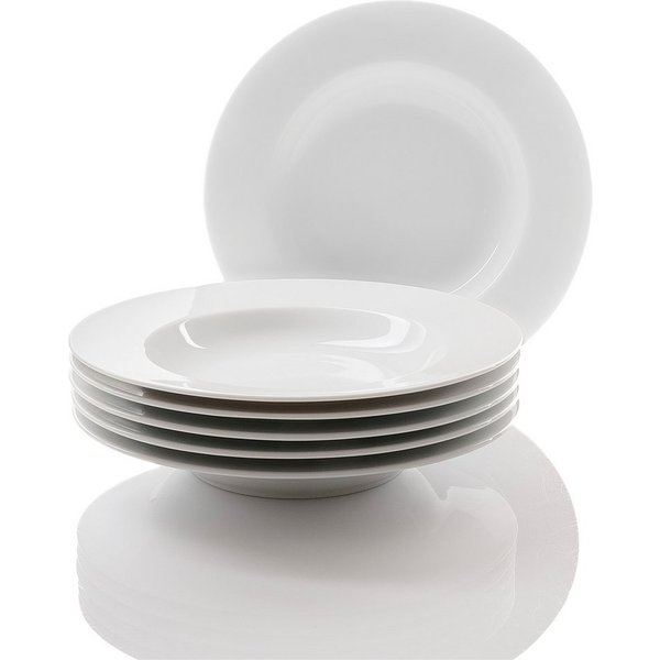 Retsch Arzberg Suppenteller Teller Set, HEIKE WEISS, Teller 23 cm, für 6 Personen, rund, Porzellan, (6 St), für den großen Hunger – 6 tiefe Teller in der größer