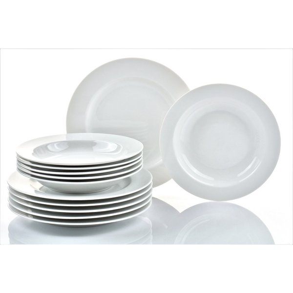 Retsch Arzberg Tafelservice Teller Set, HEIKE WEISS, Geschirr-Set 12-teilig, aus Porzellan, rund (12-tlg), 6 Personen, Porzellan, Tafelgeschirr in zeitlosem Des