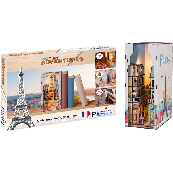 Revell® 3D-Puzzle Book Nook, Tiny Adventures Paris, 168 Puzzleteile, Buchstütze, mit LED-Beleuchtung