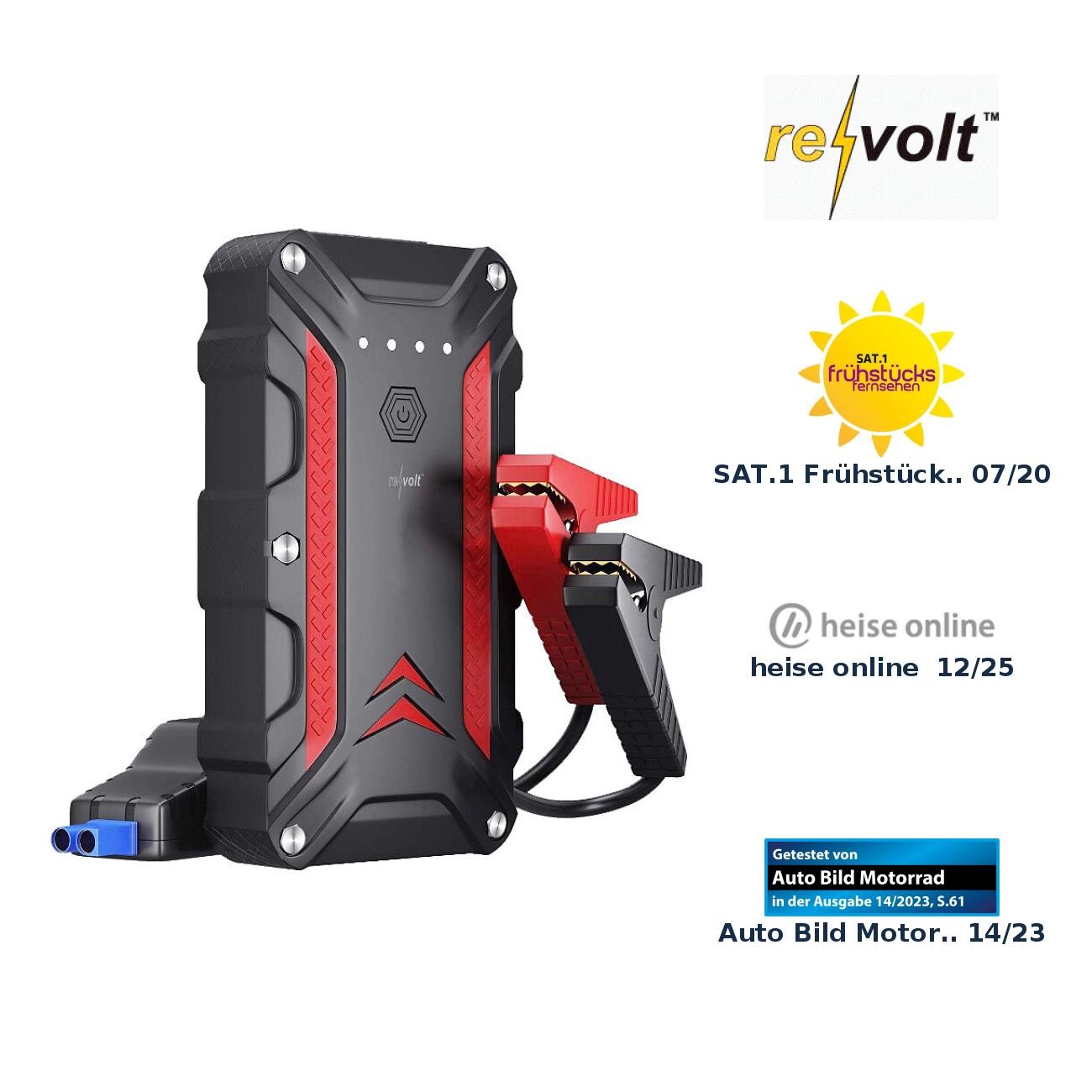 revolt Powerbank & Kfz-Starthilfe, USB-C PD 30W, 12 Ah, 1.200 A, IP68
