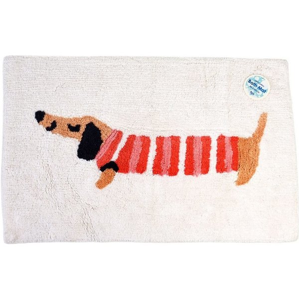 Rex London Badematte Dackel - Sausage Dog, wunderbar weich, wasserabsorbierend, getuftete Struktur, Baumwolle, rechteckig, ca. 80x50 cm, für einen farbigen Akze