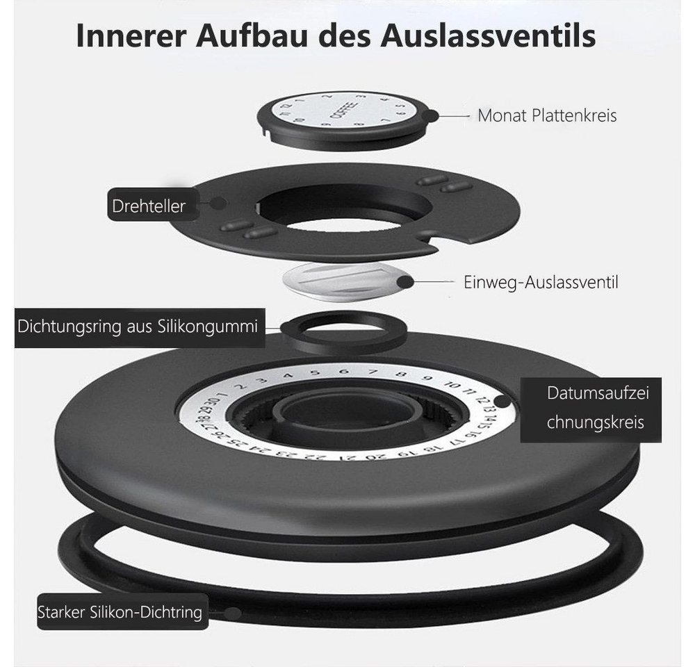 Rhein Beleuchtung Kaffeedose Kaffeedose luftdicht mit Datumsmarkierung, luftdichte aufbewahrungsbox, Edelstahl + ABS + Silikon, (Set, 1-tlg., Edelstahl, für die – Bild 4 von 5