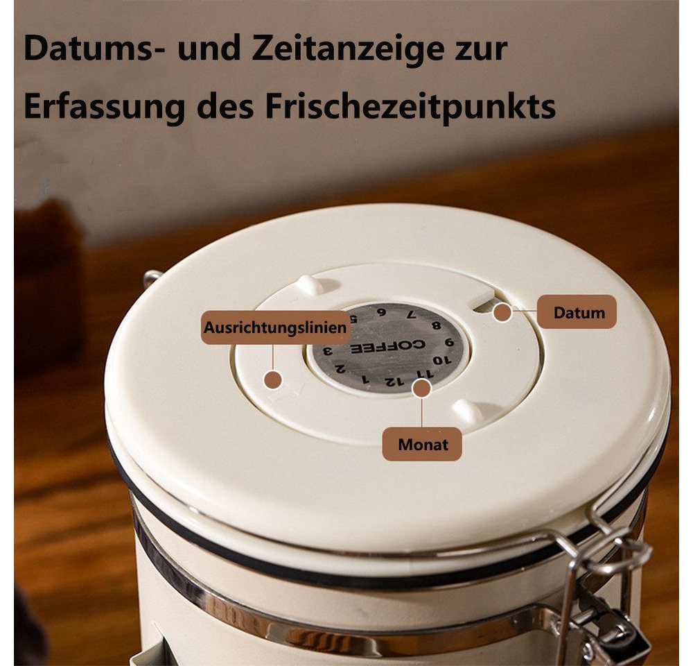 Rhein Beleuchtung Kaffeedose Kaffeedose luftdicht mit Datumsmarkierung, luftdichte aufbewahrungsbox, Edelstahl + ABS + Silikon, (Set, 1-tlg., Edelstahl, für die – Bild 5 von 5