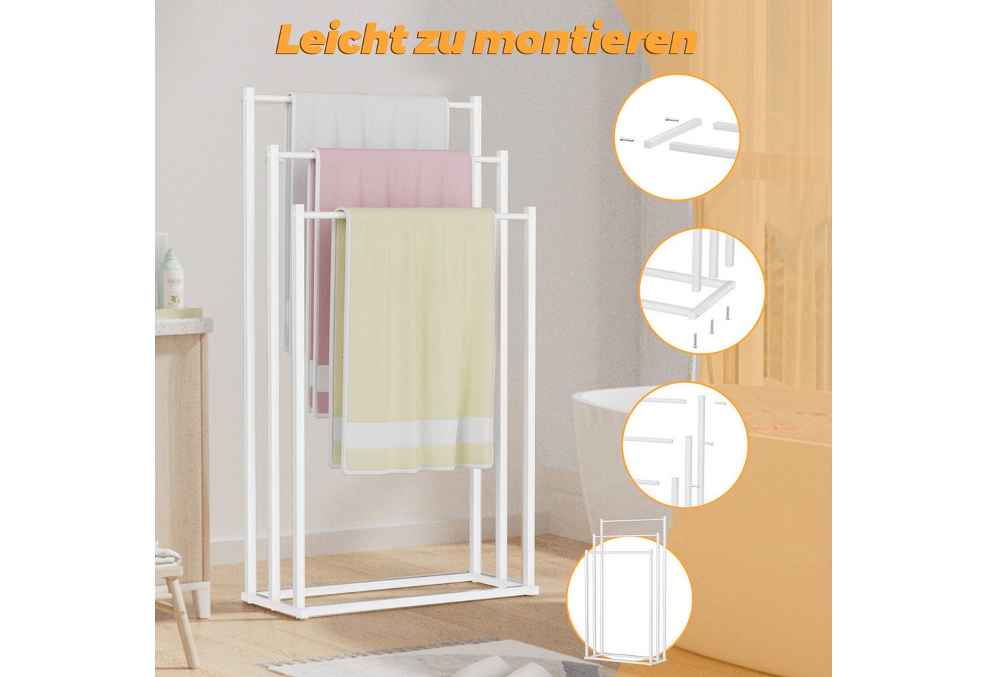 Rhein Beleuchtung Kleiderständer 3-stufiger Handtuchhalter stehend, freistehender Stummer Diener Metall, (Set, 1 St., Für Bad, Schlafzimmer & Waschküche – als K – Bild 2 von 5