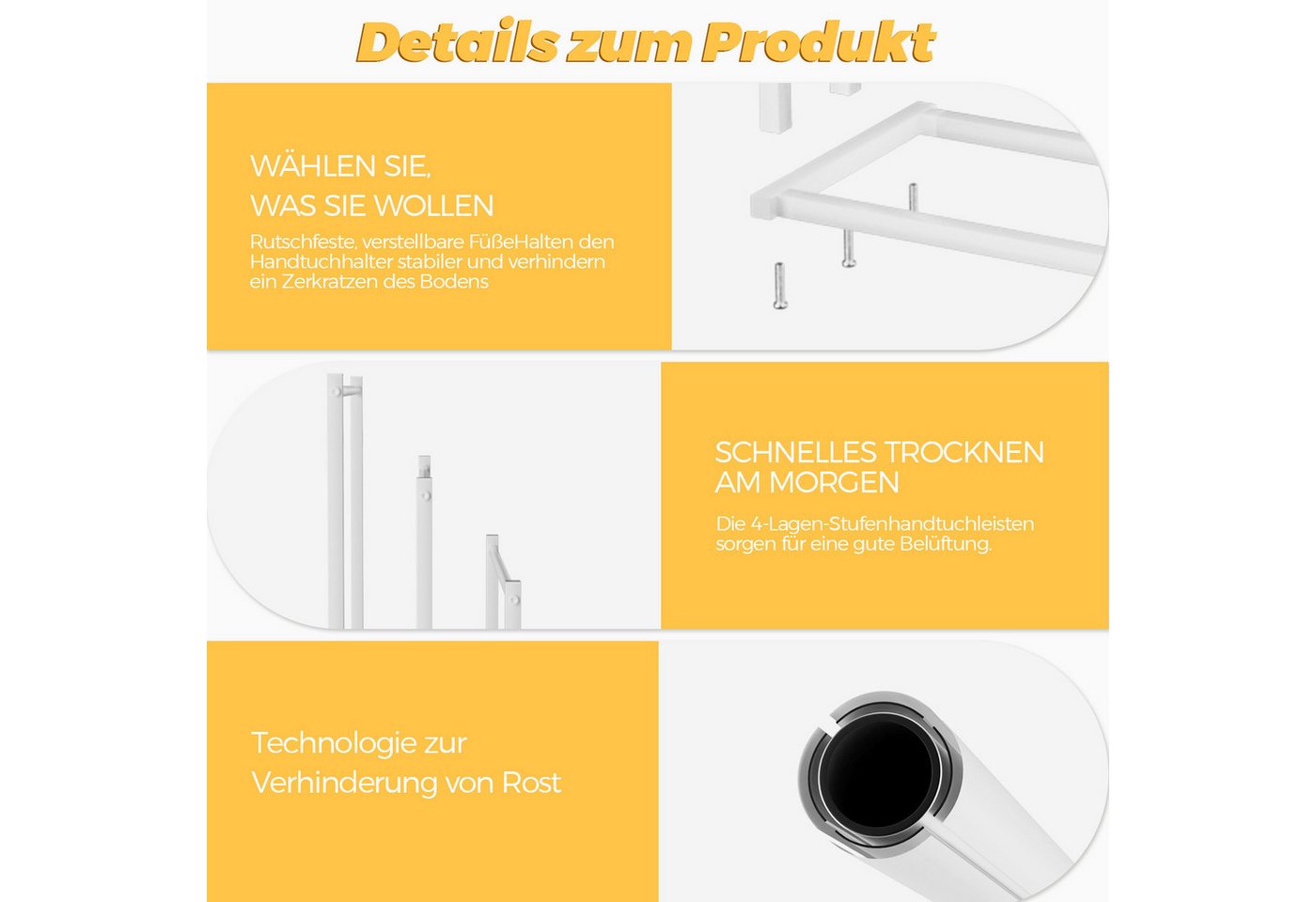 Rhein Beleuchtung Kleiderständer 3-stufiger Handtuchhalter stehend, freistehender Stummer Diener Metall, (Set, 1 St., Für Bad, Schlafzimmer & Waschküche – als K – Bild 3 von 5