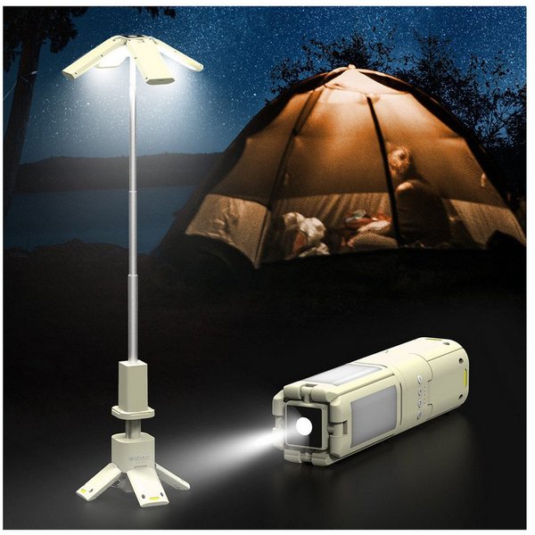 Rhein Beleuchtung LED Gartenleuchte Einziehbare Campingleuchte LED wiederaufladbar, Einstellbare Farbtemperatur, Fest integrierte LED-Beleuchtung, Warmes Licht,