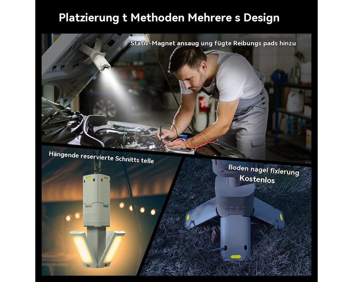 Rhein Beleuchtung LED Gartenleuchte Einziehbare Campingleuchte LED wiederaufladbar, Einstellbare Farbtemperatur, Fest integrierte LED-Beleuchtung, Warmes Licht, – Bild 2 von 5